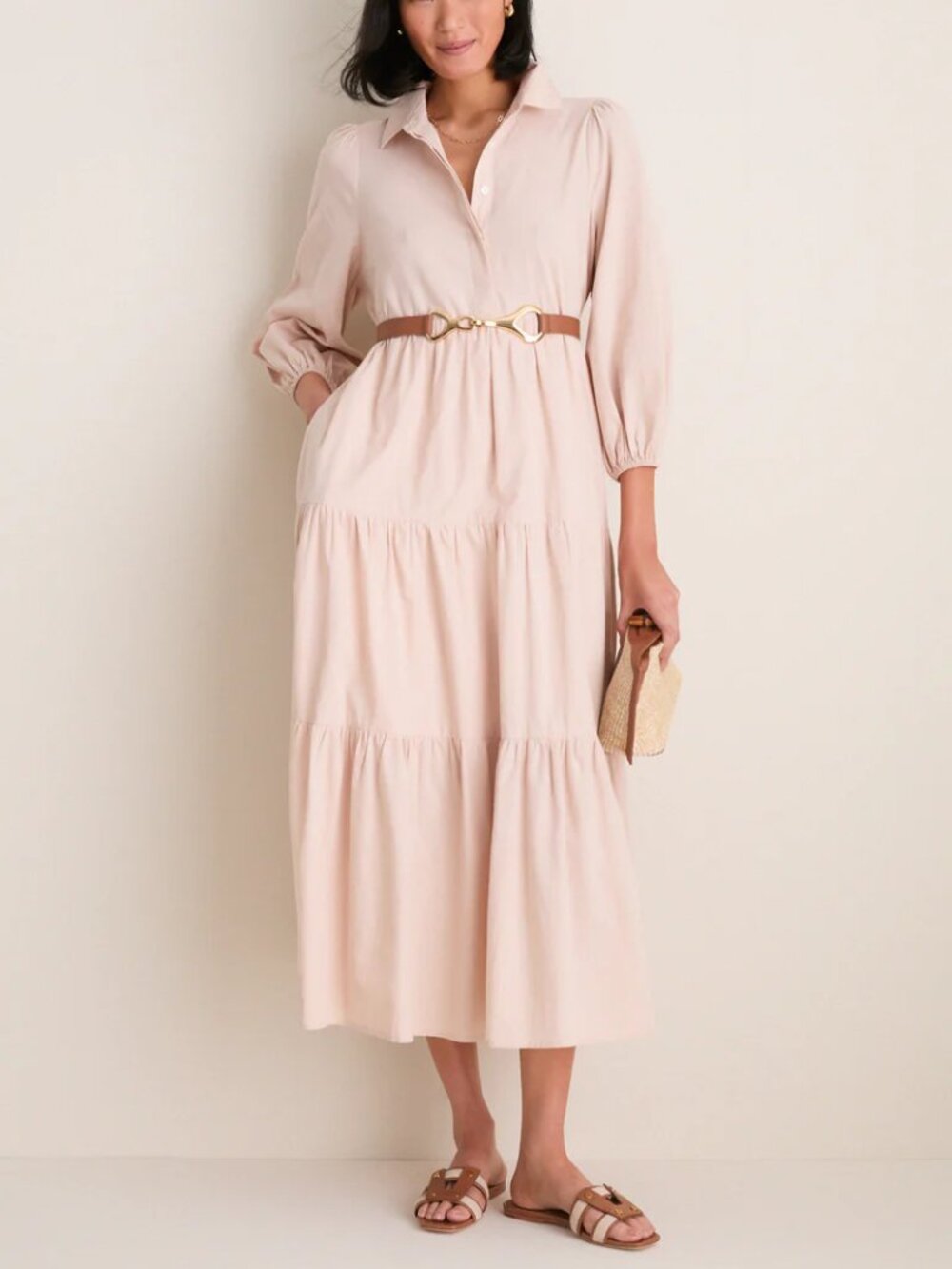 NWT Pomander Place Sandstone Cotton Mabel Maxi Tiered Dress Sz. L - Picture 3 of 10